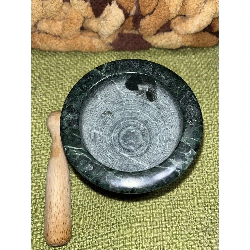 Mortar And Pestle Footed Marble Natural‎ Stone Green Food Grinder